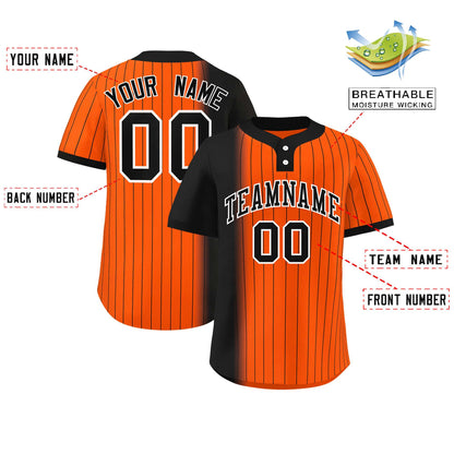 Custom Black Orange Gradient Stripe Fashion Authentic Two-Button Baseball Jersey