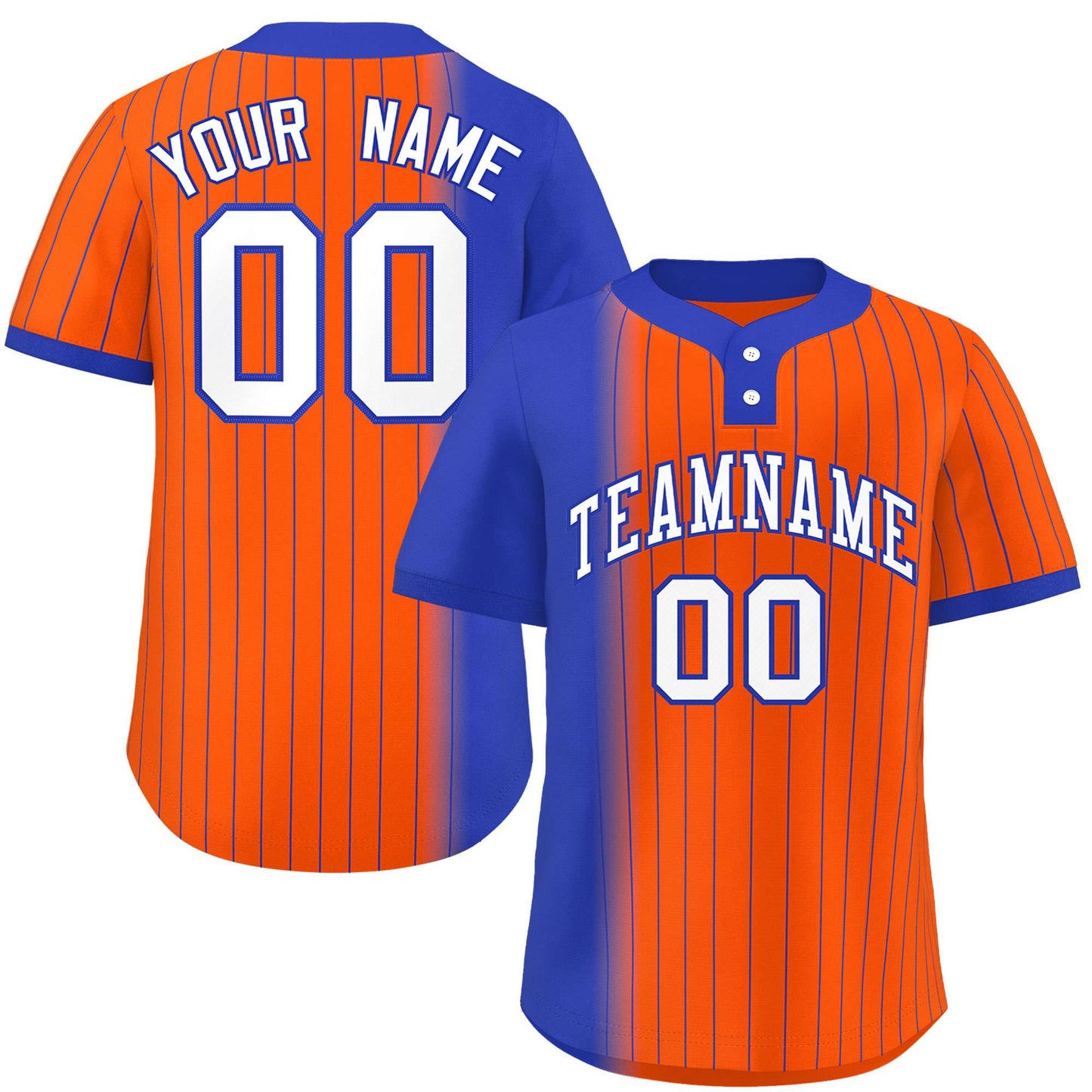 Custom Royal Orange Gradient Stripe Fashion Authentic Two-Button Baseball Jersey