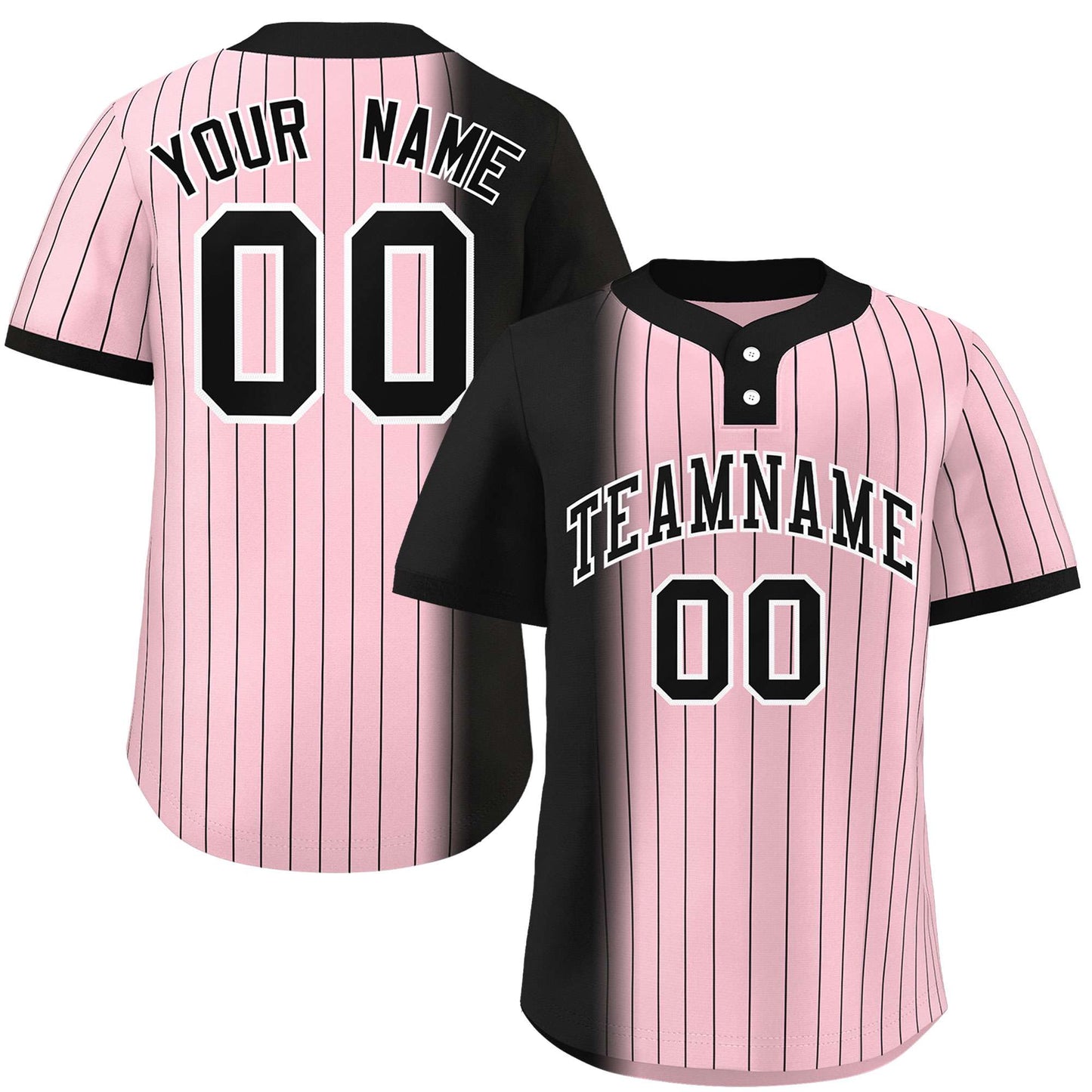 Custom Black Light Pink Gradient Stripe Fashion Authentic Two-Button Baseball Jersey