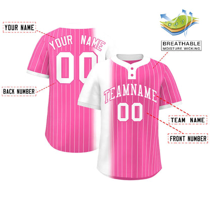 Custom White Pink Gradient Stripe Fashion Authentic Two-Button Baseball Jersey