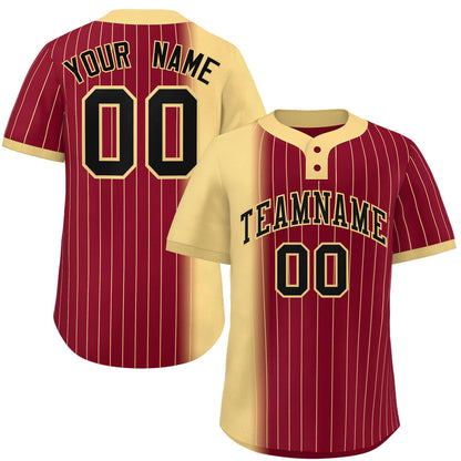 Custom Khaki Crimson Gradient Stripe Fashion Authentic Two-Button Baseball Jersey