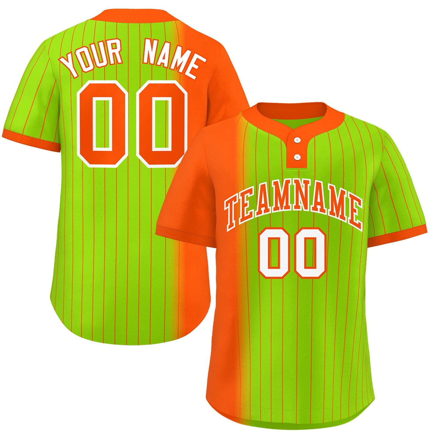 Custom Orange Neon Green Gradient Stripe Fashion Authentic Two-Button Baseball Jersey