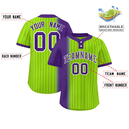 Custom Purple Neon Green Gradient Stripe Fashion Authentic Two-Button Baseball Jersey