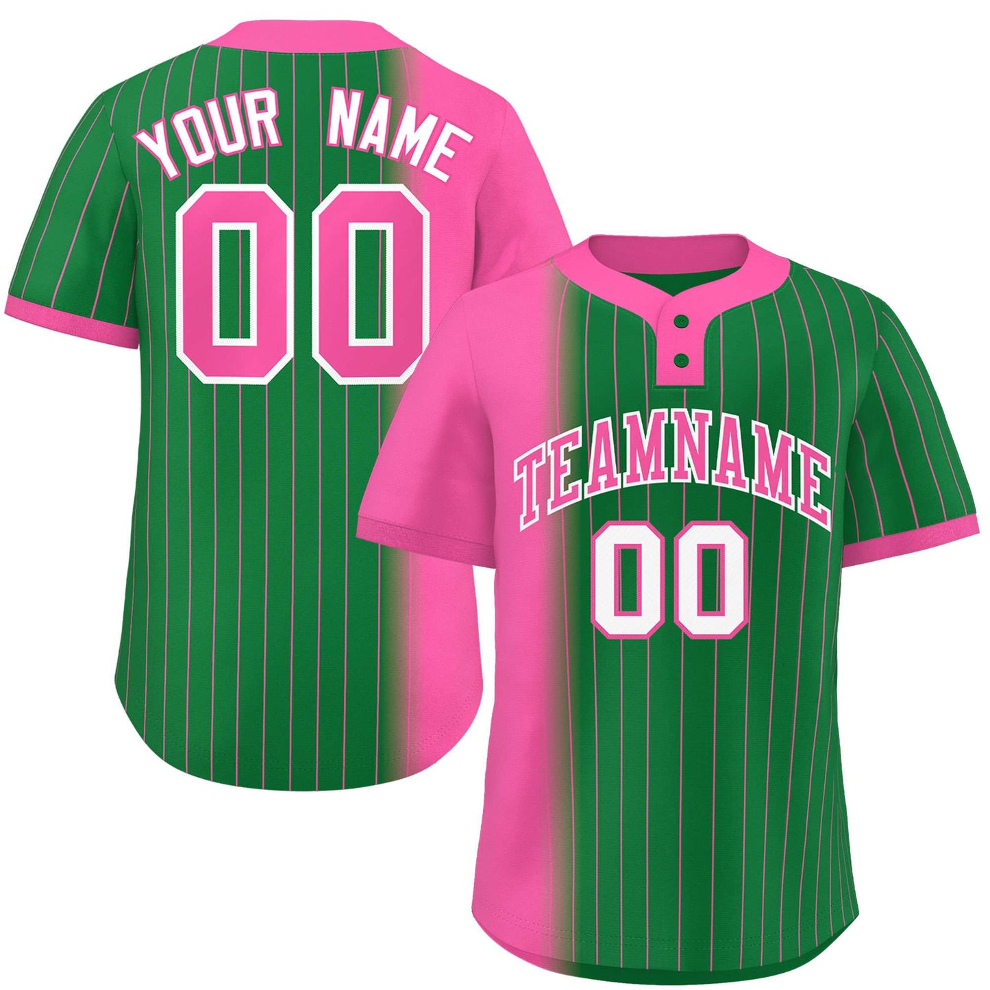 Custom Pink Kelly Green Gradient Stripe Fashion Authentic Two-Button Baseball Jersey