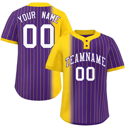 Custom Gold Purple Gradient Stripe Fashion Authentic Two-Button Baseball Jersey