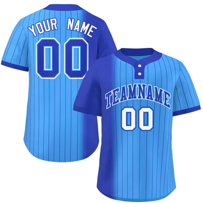 Custom Royal Powder Blue Gradient Stripe Fashion Authentic Two-Button Baseball Jersey