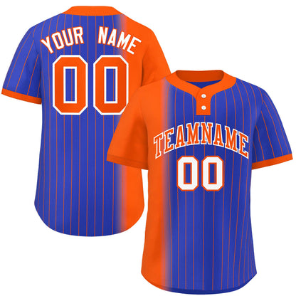 Custom Orange Royal Gradient Stripe Fashion Authentic Two-Button Baseball Jersey