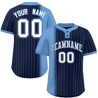 Custom Light Blue Navy Gradient Stripe Fashion Authentic Two-Button Baseball Jersey