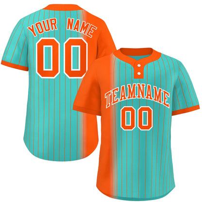 Custom Orange Aqua Gradient Stripe Fashion Authentic Two-Button Baseball Jersey