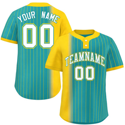 Custom Gold Aqua Gradient Stripe Fashion Authentic Two-Button Baseball Jersey