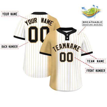 Custom Old Gold White-Black Gradient Stripe Fashion Authentic Two-Button Baseball Jersey