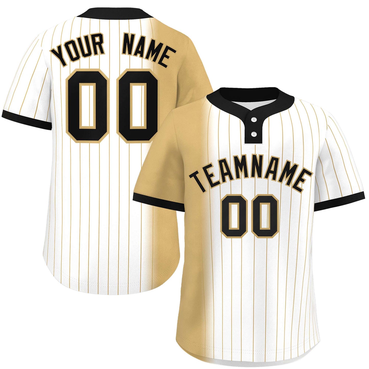 Custom Old Gold White-Black Gradient Stripe Fashion Authentic Two-Button Baseball Jersey