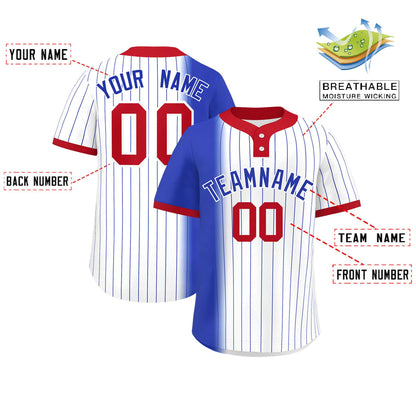 Custom Royal White-Red Gradient Stripe Fashion Authentic Two-Button Baseball Jersey