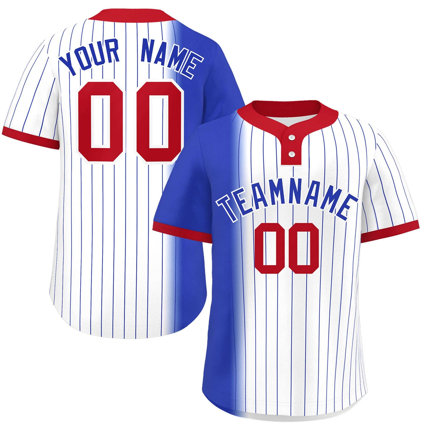 Custom Royal White-Red Gradient Stripe Fashion Authentic Two-Button Baseball Jersey