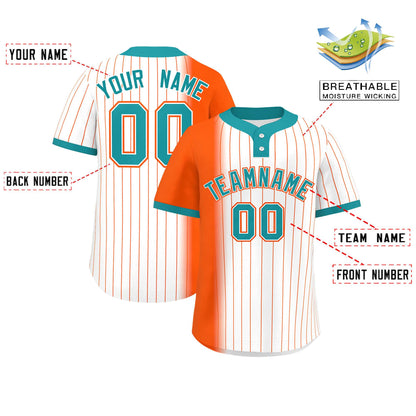 Custom Orange White-Aqua Gradient Stripe Fashion Authentic Two-Button Baseball Jersey