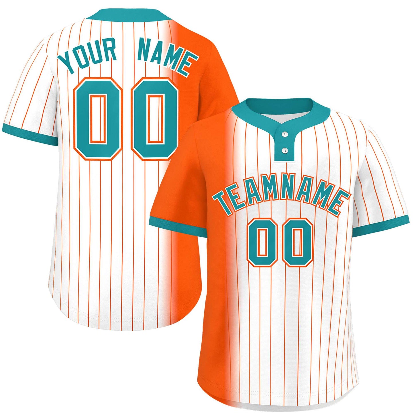 Custom Orange White-Aqua Gradient Stripe Fashion Authentic Two-Button Baseball Jersey