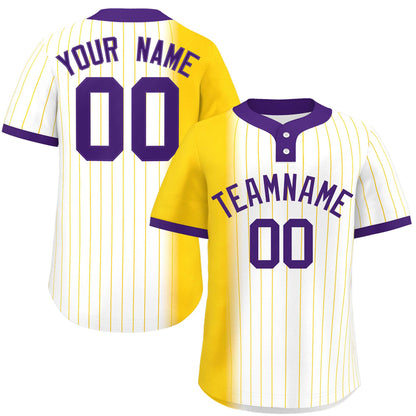 Custom Gold White-Purple Gradient Stripe Fashion Authentic Two-Button Baseball Jersey