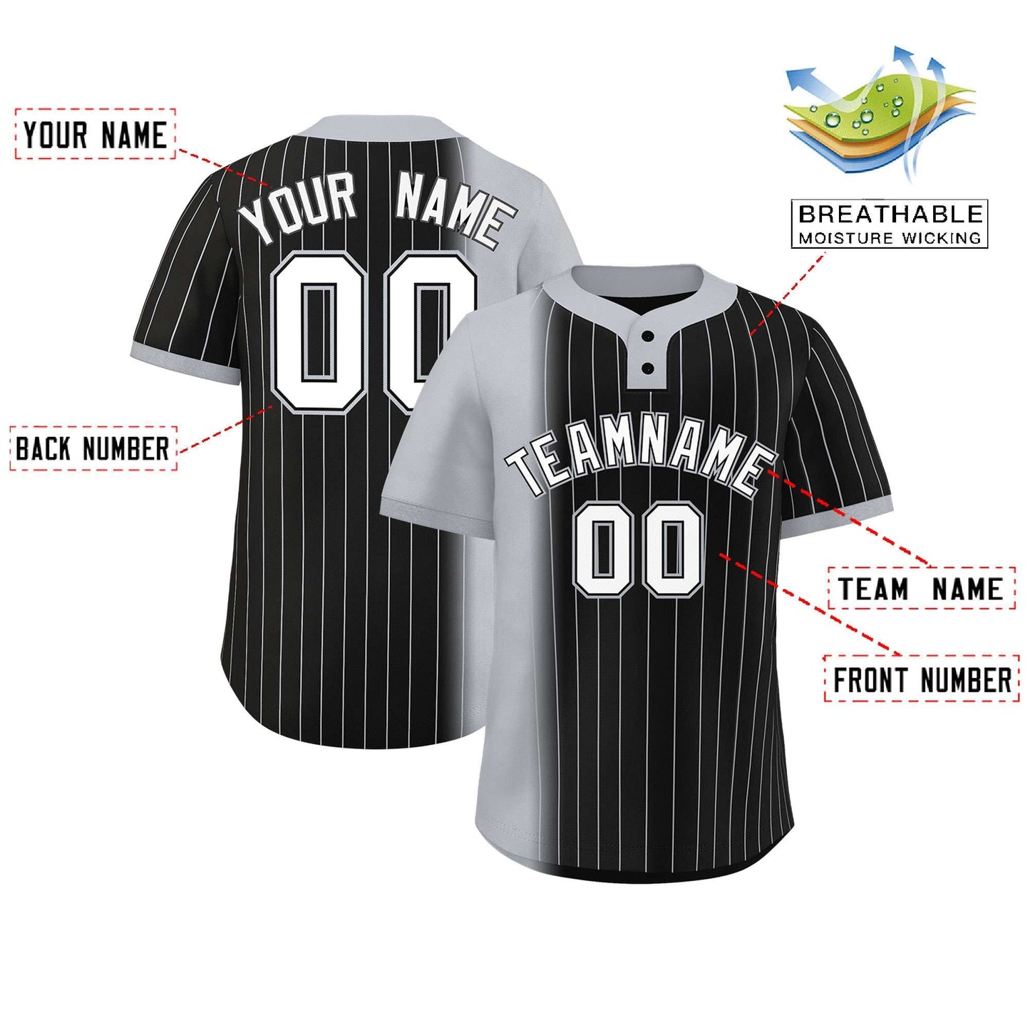 Custom Gray Black Gradient Stripe Fashion Authentic Two-Button Baseball Jersey