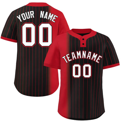 Custom Red Black Gradient Stripe Fashion Authentic Two-Button Baseball Jersey