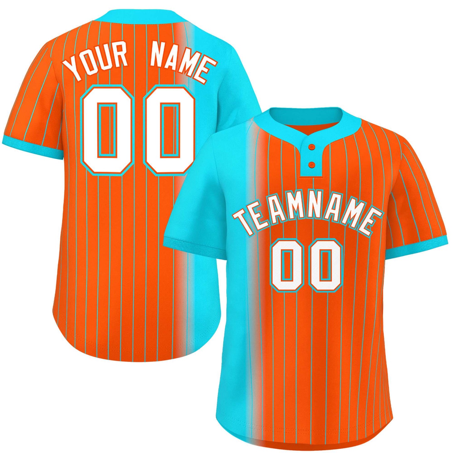 Custom Sky Blue Orange Gradient Stripe Fashion Authentic Two-Button Baseball Jersey