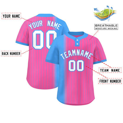 Custom Powder Blue Pink Gradient Stripe Fashion Authentic Two-Button Baseball Jersey