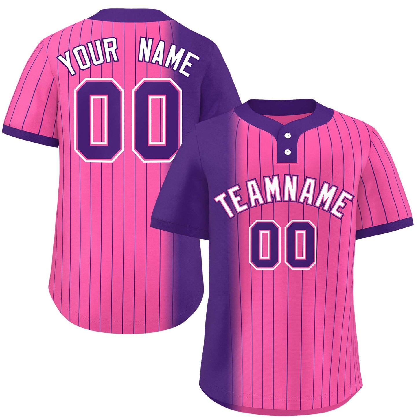 Custom Purple Pink Gradient Stripe Fashion Authentic Two-Button Baseball Jersey