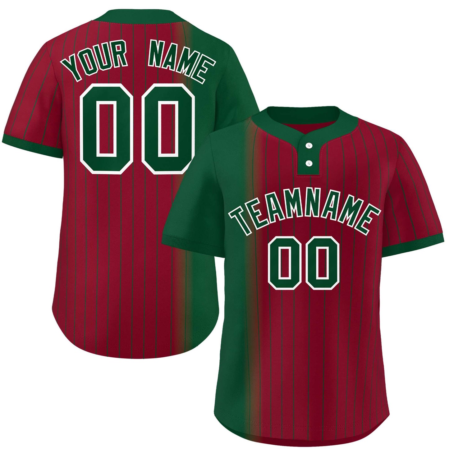 Custom Green Crimson Gradient Stripe Fashion Authentic Two-Button Baseball Jersey