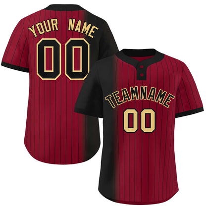 Custom Black Crimson Gradient Stripe Fashion Authentic Two-Button Baseball Jersey