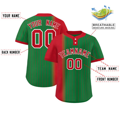 Custom Red Kelly Green Gradient Stripe Fashion Authentic Two-Button Baseball Jersey