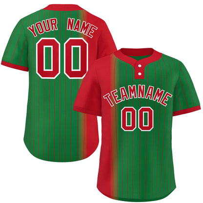 Custom Red Kelly Green Gradient Stripe Fashion Authentic Two-Button Baseball Jersey