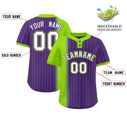 Custom Neon Green Purple Gradient Stripe Fashion Authentic Two-Button Baseball Jersey