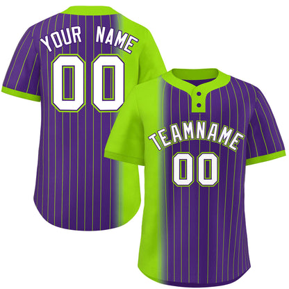 Custom Neon Green Purple Gradient Stripe Fashion Authentic Two-Button Baseball Jersey