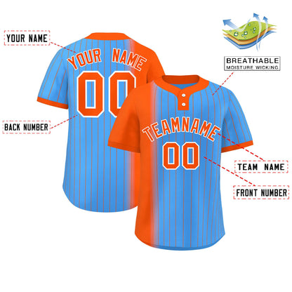 Custom Orange Powder Blue Gradient Stripe Fashion Authentic Two-Button Baseball Jersey