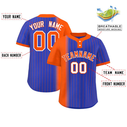 Custom Orange Royal Gradient Stripe Fashion Authentic Two-Button Baseball Jersey