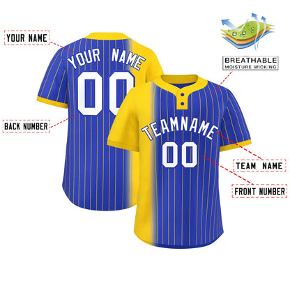 Custom Gold Royal Gradient Stripe Fashion Authentic Two-Button Baseball Jersey