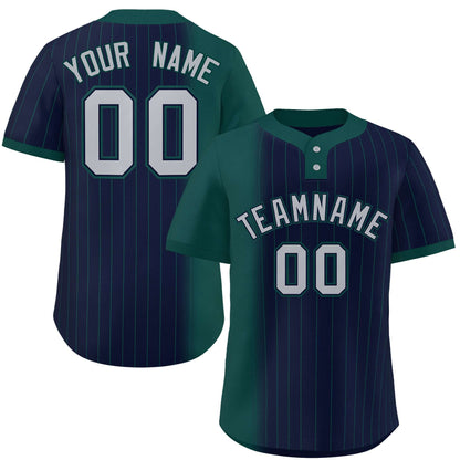 Custom Midnight Green Navy Gradient Stripe Fashion Authentic Two-Button Baseball Jersey