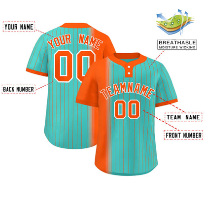 Custom Orange Aqua Gradient Stripe Fashion Authentic Two-Button Baseball Jersey