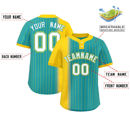 Custom Gold Aqua Gradient Stripe Fashion Authentic Two-Button Baseball Jersey