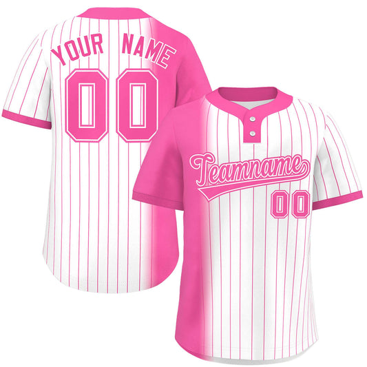 Custom Pink White Gradient Stripe Fashion Authentic Two-Button Baseball Jersey