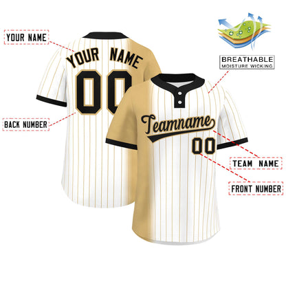 Custom Old Gold White-Black Gradient Stripe Fashion Authentic Two-Button Baseball Jersey