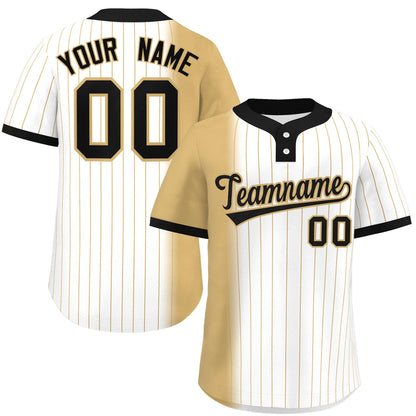 Custom Old Gold White-Black Gradient Stripe Fashion Authentic Two-Button Baseball Jersey