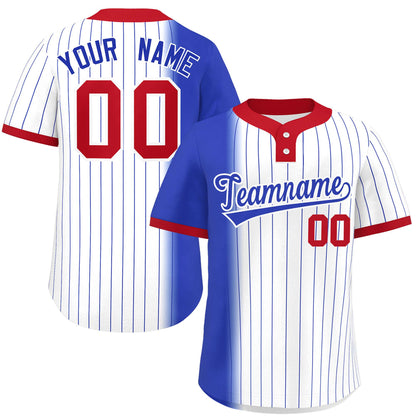 Custom Royal White-Red Gradient Stripe Fashion Authentic Two-Button Baseball Jersey