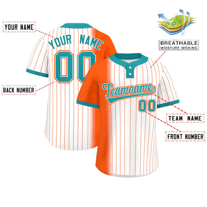 Custom Orange White-Aqua Gradient Stripe Fashion Authentic Two-Button Baseball Jersey