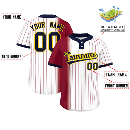 Custom Crimson White-Navy Gradient Stripe Fashion Authentic Two-Button Baseball Jersey