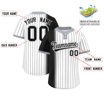 Custom Black White-Gray Gradient Stripe Fashion Authentic Two-Button Baseball Jersey