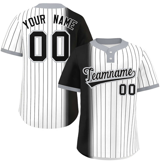 Custom Black White-Gray Gradient Stripe Fashion Authentic Two-Button Baseball Jersey