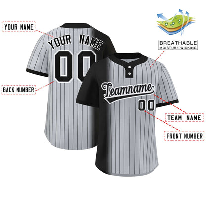 Custom Black Gray Gradient Stripe Fashion Authentic Two-Button Baseball Jersey