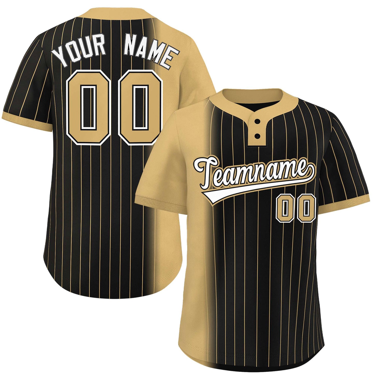 Custom Old Gold Black Gradient Stripe Fashion Authentic Two-Button Baseball Jersey