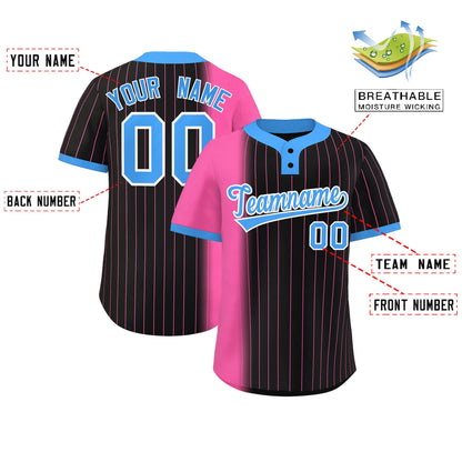 Custom Pink Black-Powder Blue Gradient Stripe Fashion Authentic Two-Button Baseball Jersey