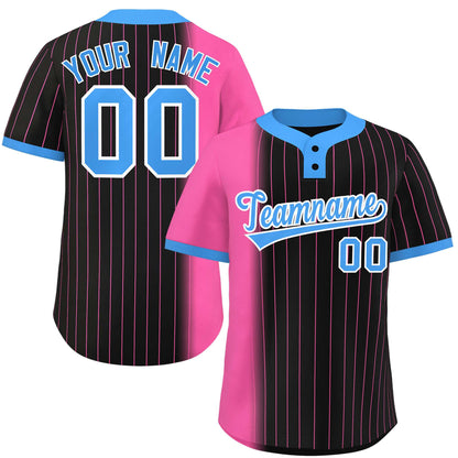 Custom Pink Black-Powder Blue Gradient Stripe Fashion Authentic Two-Button Baseball Jersey